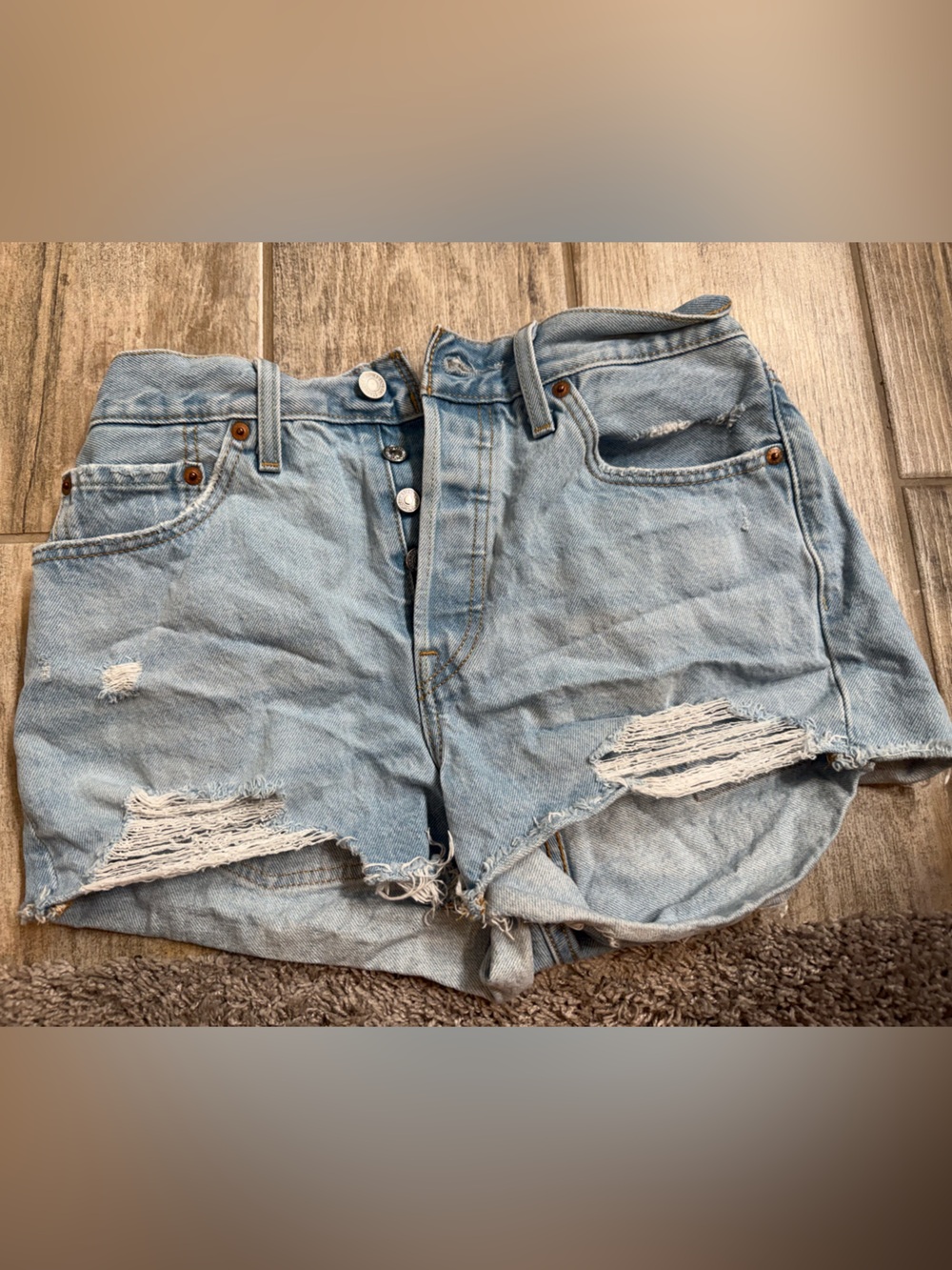 Light Blue Distressed High-Waist Denim Shorts